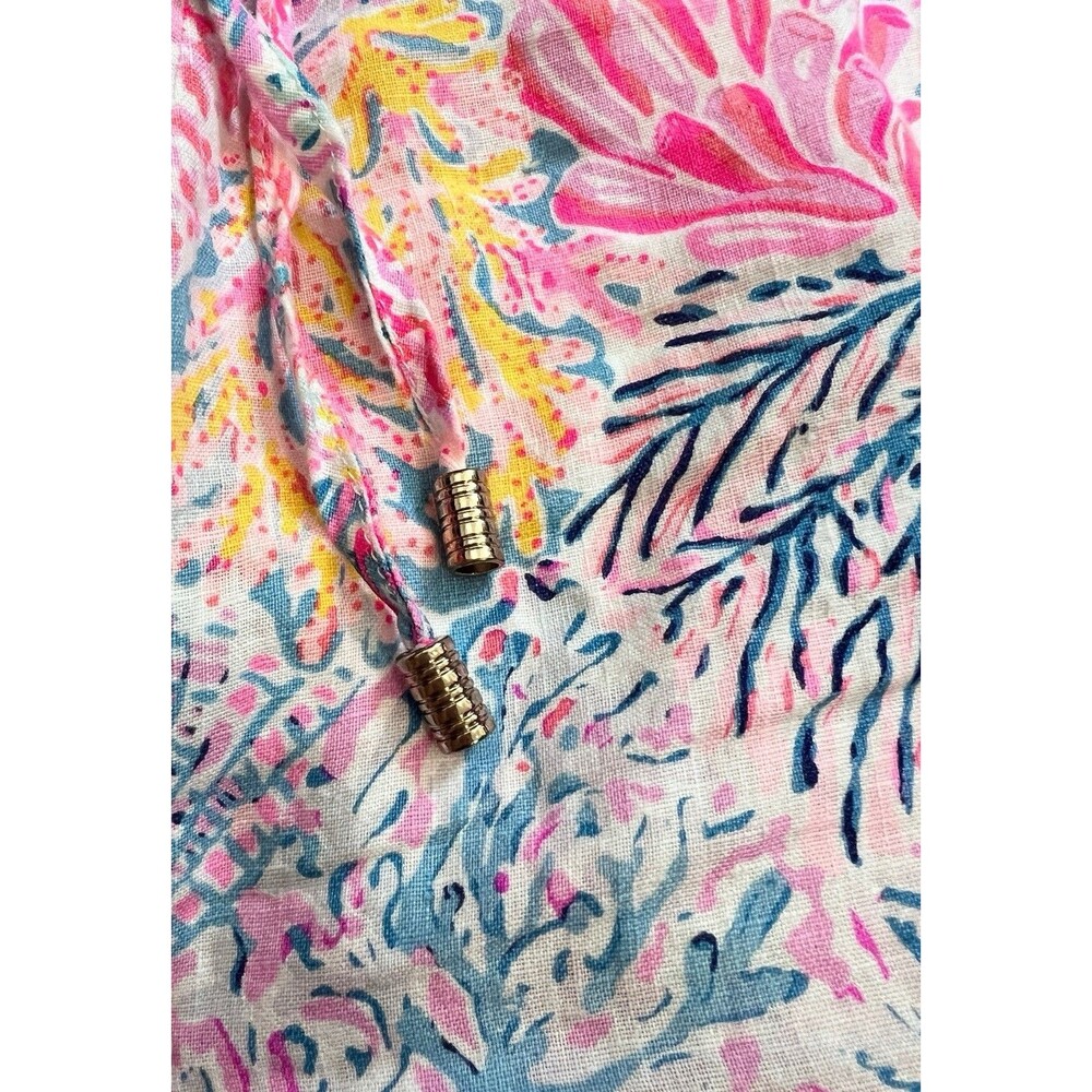 Lilly Pulitzer Taron 100% Linen Pants M Coastal Coral Print Drawstring Pull On - Picture 6 of 15